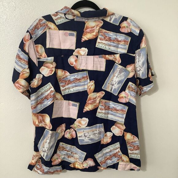 Jamaica Bay Vintage Navy Seashell Postcard Coastal Tropical Hawaiian Shirt 1X - Picture 7 of 12
